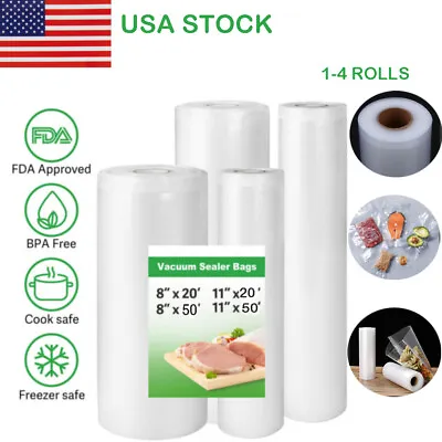 2/4 Rolls 8 X50 11 X50 Rolls Vacuum Sealer Bags Food Saver Embossed Bags 4 Mil • $12.33