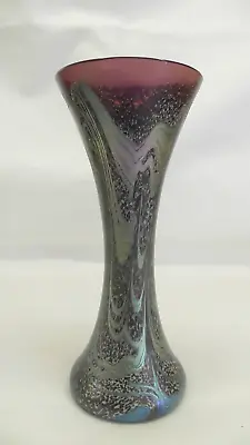 OKRA IRIDESCENT Glass Vase 7 1/2  Tall Bearing Label • £75