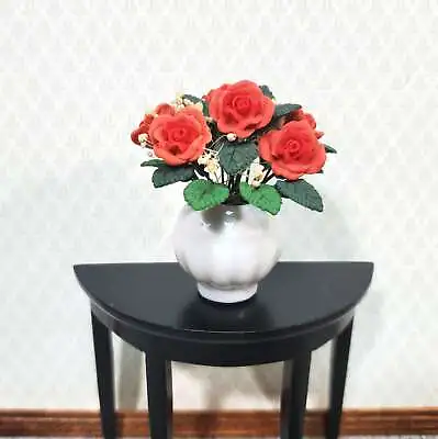 Dollhouse Roses Half Dozen In Ceramic White Vase 1:12 Scale Miniature Flowers • $6.99