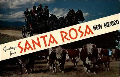 $1.99 • Buy Greetings From Santa Rosa New Mexico Cattle Horses Stagecoach Flag ~ Postcard