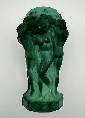 Hienrich Hoffman 5” Vase Malachite Glass Grape Harvest Art Deco Bohemian Czech • $68