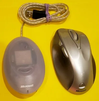 Full Size Microsoft Wireless HD Laser Mouse 6000 PC Mac USB Ergonomic Silver EUC • $44