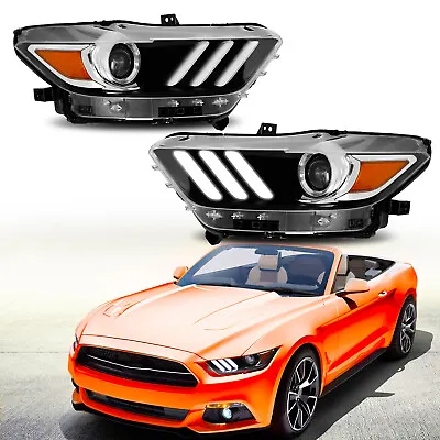 Pair Headlights For 2015-2017 Ford Mustang HID/Xenon Projector DRL Lamps LH+RH • $365.98
