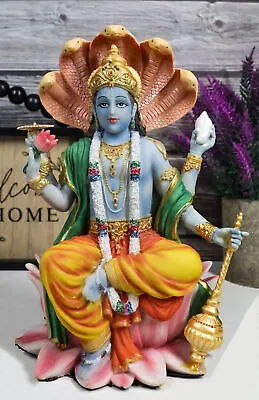 Hindu God Vishnu Vasudeva Sitting On Throne Of Cobras Statue Preserver Protector • $52.99