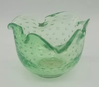 Vintage Blown Glass Controlled Bubble Art Dish Light Green 5  Wide 3.5  Tall • $24.99