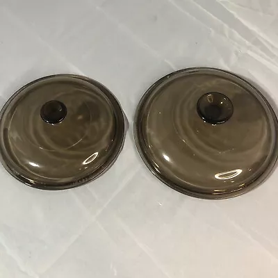 2 Pyrex Vision Ware  Lids Amber Color 1.5 C And 2.5 C • $12