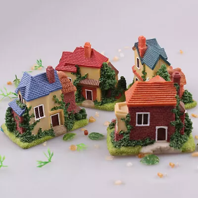4Pcs Mini Stone House Figurines Resin Model Fairy Garden Bonsai Kit • £17.85