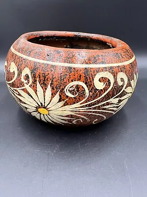 Mexican Planter Art Pottery Clay Pot Terracotta Talavera Floral Hand Paint • $45
