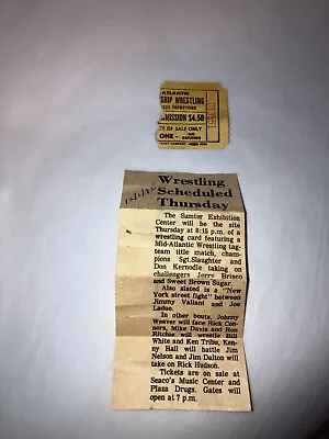 Original 1980's NWA Mid-Atlantic Wrestling Ticket Stub W/ Newspaper Clipping WWE • $29.99