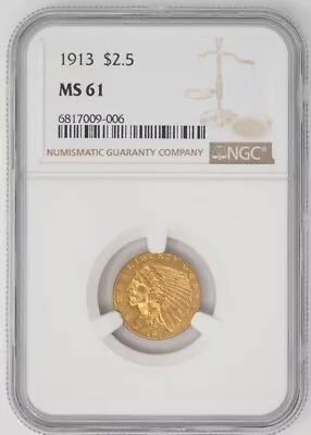 1913 $2 1/2 Gold Indian $2.5 MS61 NGC 947652-5 • $595