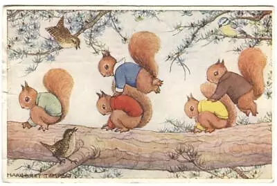 Artist Signed Postcard Margaret Tempest Leapfrog Squirrels Playing • $20