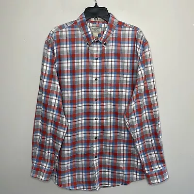 LL BEAN Shirt Mens Large L Plaid Wrinkle-Free Slightly Fitted Button Down Red • $22.99
