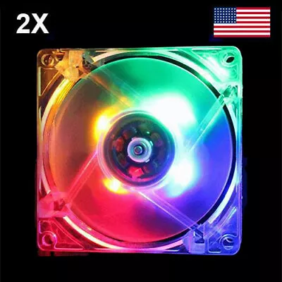 2X 80mm Computer PC Clear Case Cooling Fan With LED - Rainbow • $9.98