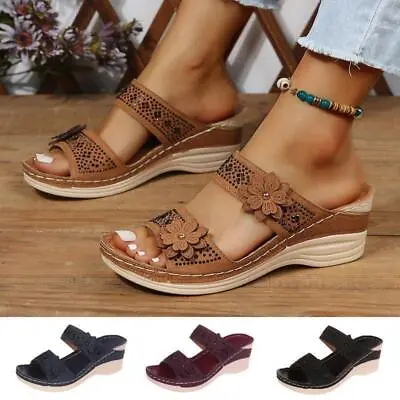 Ladies Womens Orthopedic Wedge Heel Slip On Open Toe Mules Summer Sandals Shoes • $14.55
