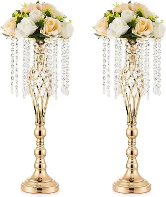 2 Pcs Gold Vase For Wedding Centerpieces With Crystals 55cm Tall Flower Vase • £19.99