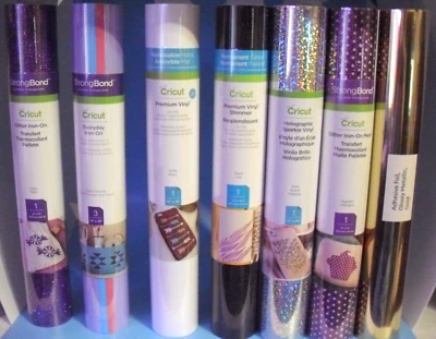$49.99 • Buy Cricut Vinyl 7 Roll Bundle Glitter  Iron On  Permanent   Removable  Mesh  NEW #1