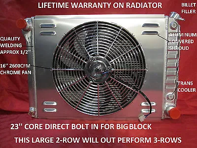 1968-1974 Nova Aluminum Radiator With Shroud & Fan Lifetime Warranty 23  Core • $299