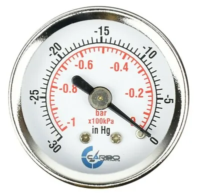 1-1/2  Vacuum Gauge-Chrome Plate Steel Case 1/8 NPT Back Mnt. -30 InHg/0 Psi • $8.95