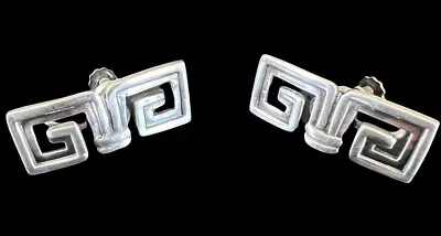 Margot De Taxco Mexican Art Deco Sterling Silver Greek Key Earrings No.5112 • $295