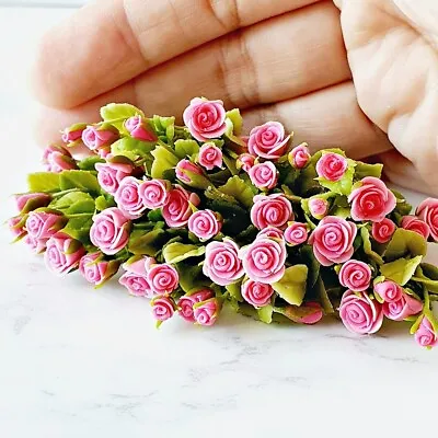 Miniatures Pink Roses Flowers Handmade Fairy Garden Dollhouse Decor Set 5 Pcs • $25.59