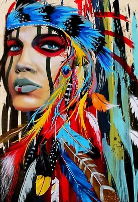 Red Indian Native American Abstract Home Decor Wall Quality Canvas Print Art  • $86.90