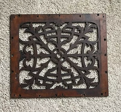 Antique Vtg Ornate Wood Register Grate Vent Air Return Square Cover 13”X11 1/4” • $48