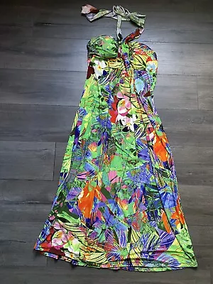 Mlle Gabrielle Women's Multicolor Tropical Print Halter Maxi Dress Size 2X • $29.50