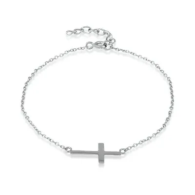 Sterling Silver Sideways Cross Bracelet 7  • $21.21