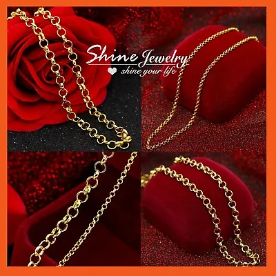 18K GOLD GF SOLID 2mm / 5mm / 7mm BELCHER NECKLACE RINGS LINKS CHAIN 16-30 INCH • £6.26