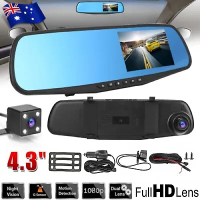 1080P Dash Camera Rear View Car Cam Reversing Mirror Front And Rear DVR Recorder • $42.99