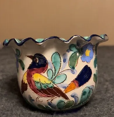 Vintage Majolica Flower Planter Ruffled Top Multicolored Song Bird Made In Italy • $49.99
