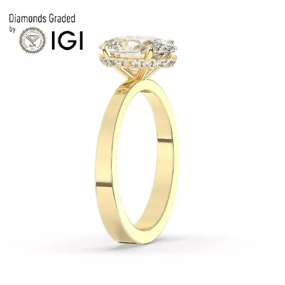 Oval Solitaire Hidden Halo 14K Yellow Gold Engagement Ring2ct Lab-grown IGI • $1952