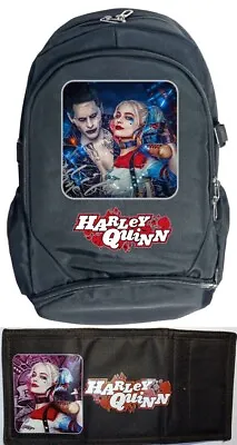HARLEY QUINN Set Heavy Duty Large Poly Backpack + Tri-fold Wallet Coin Pocket #1 • $45