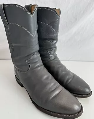 Vintage Justin 3025 Gray Leather Roper Western Cowboy Boots Men's Size 8.5D USA • $45