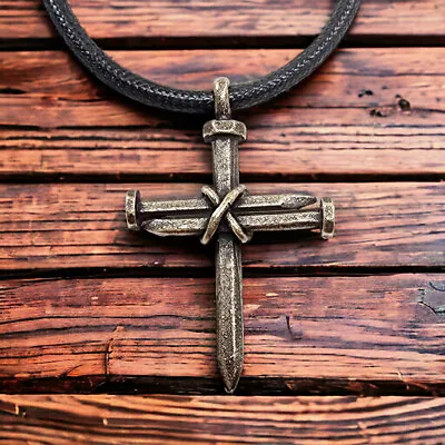 3 Nail Cross Necklace Antique Brass Finish (Lc87ab) • $10.99