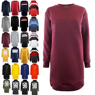 £9.49 • Buy New Womens Ladies Sweatshirt Round Neck Longline Oversize Long Sleeve Mini Dress