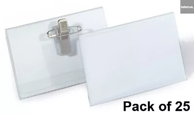£7.45 • Buy 25x Visitor Name Badges Combi-Clip (Clip & Pin) 54x90mm Landscape Staples PVC ID