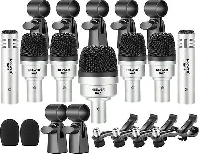 7 Piece Wired Dynamic Drum Mic Kit Kick Bass Tom/Snare & Cymbals Microphone Set • $135.03