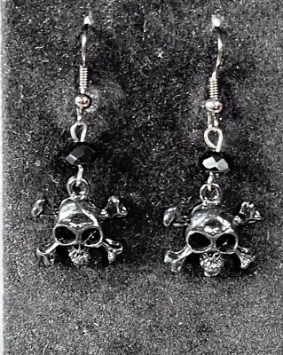 Dangle Skull Black Halloween Skull Crossbones Goth Earrings Boho Pierce 1.5  • $9.99