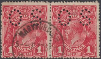 $11 • Buy Stamps Australia 1d Red KGV Pair Perfin OS 1915 Maryborough QLD Postmark   