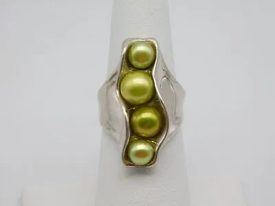 Modernist Israel Designer Hagit Goral Sterling Silver Green Pearl Pea Pod Ring • $74.99