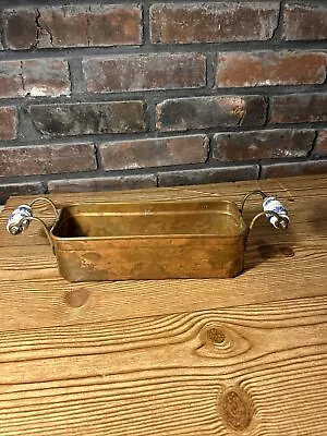 Vintage MCM Copper / Brass Planter Box W/ Blue Delft Handles Sits Flush Small • $29.99