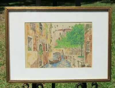 Vintage Watercolor & Ink On Paper Venice Canal Gondola Signed & Framed • $24.95