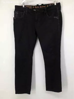 Rock Revival Mens Black Lambeth Medium Wash Denim Straight Jeans Size 38 • $31