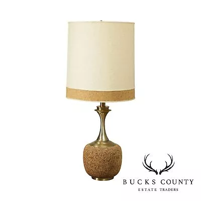 Mid Century Modern Cork And Brass Table Lamp - Honi Chilo • $465