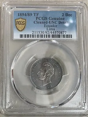 Ecuador  2  Decimos  1894/89 Tf Lima  Km # 51.3 Pcgs Cleaned - Unc. • $137