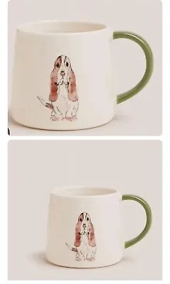 6 X Rare Marks And Spencer M&S Mug Ceramic  Basset Hound Green Handle Tea Coffee • £23