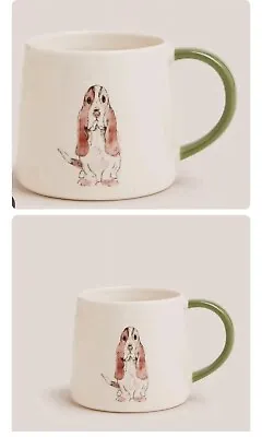 Rare Marks And Spencer M&S Mug Ceramic  Basset Hound Green Handle Tea Coffee New • £11