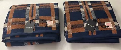 Filson Whidbey Check Beach Bath Towel | Set Of 2 | Gold Tan & Navy |  NWT $190 • £166.24