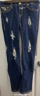 L.A. Idol Jeans Big Rhinestones Bootcut Flare Denim Jeans Size 11 W33 L33 • $10